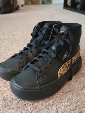 Puma Black Cheetah Print Platform Sneakers